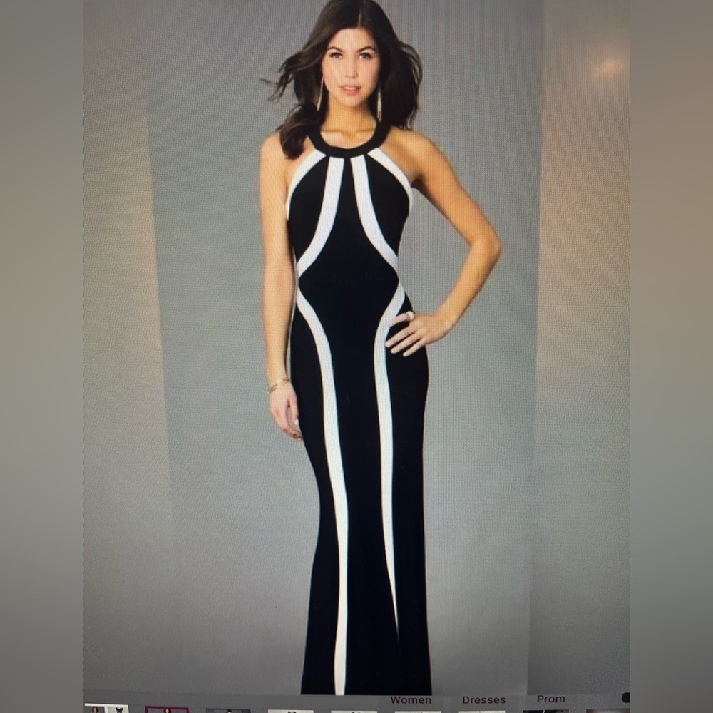 FAVIANA  PROM Homecoming or wedding LONG GOWN BLACK & NUDE HALTER…size 12